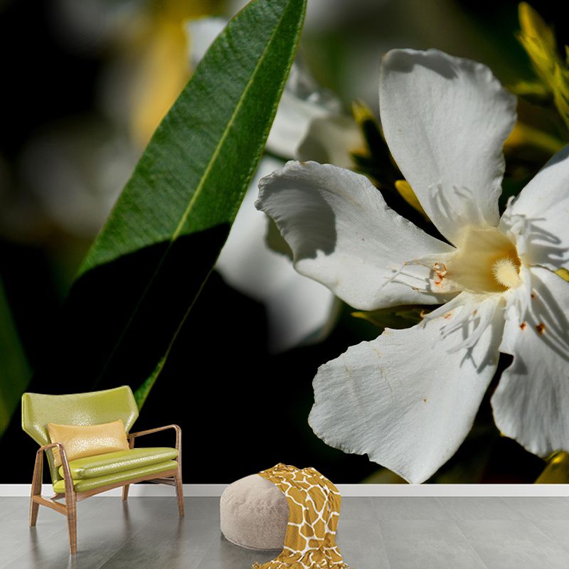 Customized Oleander Flower Wall Mural Horizontal Photography for Sleeping Room