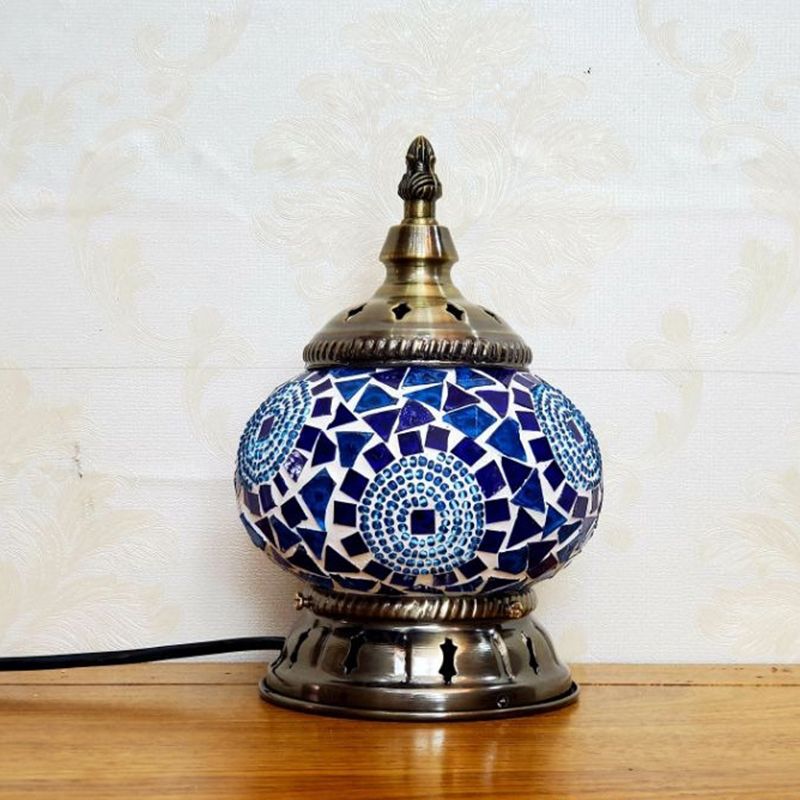 Mosaic Stained Glass Globe Nightstand Light Moroccan 1 Bulb Bedroom Table Light