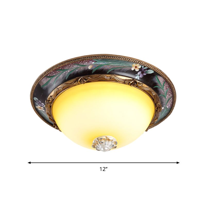 Tan LED Flush Mount Lamp Countryside Style Faceted Glass Bowl Shaped Ceiling Lighting, 12"/16"/19.5 Width