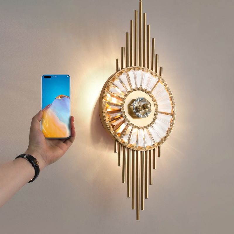 Contemporary Round Sconce Lights Metal and Crystal 3 Lights Wall Mount Light Fixture