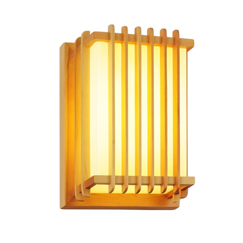 Japanese Style Wooden Wall Light Cuboid LED Wall Lamp with PVC Shade for Living Room