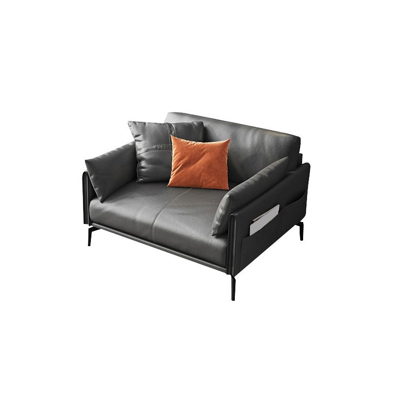 Scandinavian Dark Gray Stain-Resistant Storage Grain Leather Sofa & Chaise