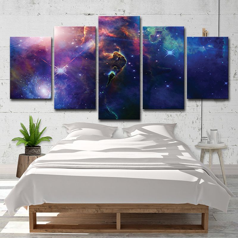 Sci-Fi Space Nebula Art Print Dark Blue Multi-Piece Canvas for Childrens Bedroom