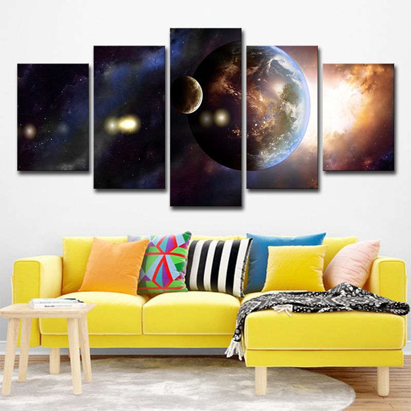 Gold Outer Space Planet Canvas Multi-Piece Fictional Teens Bedroom Wall Art Print