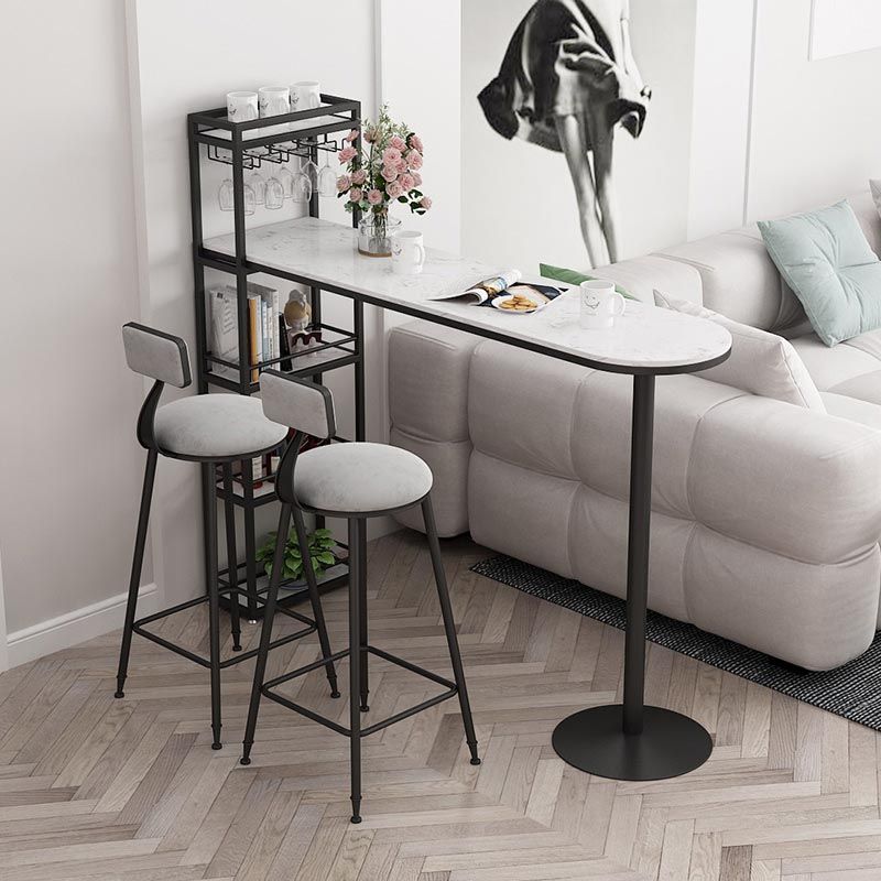 Contemporary Bar Table Stone Top Indoor Bistro Table with Storage Rack