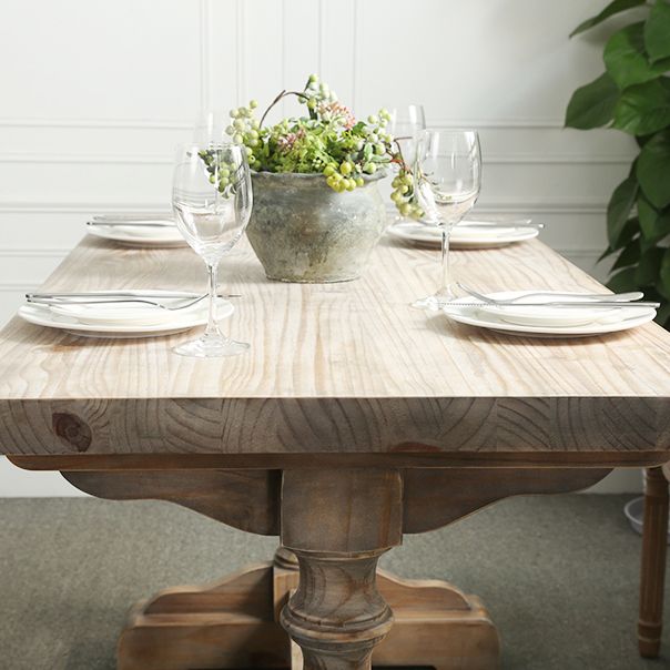 Solid Wood Dining Table Modern Rectangular Table with Trestle Base