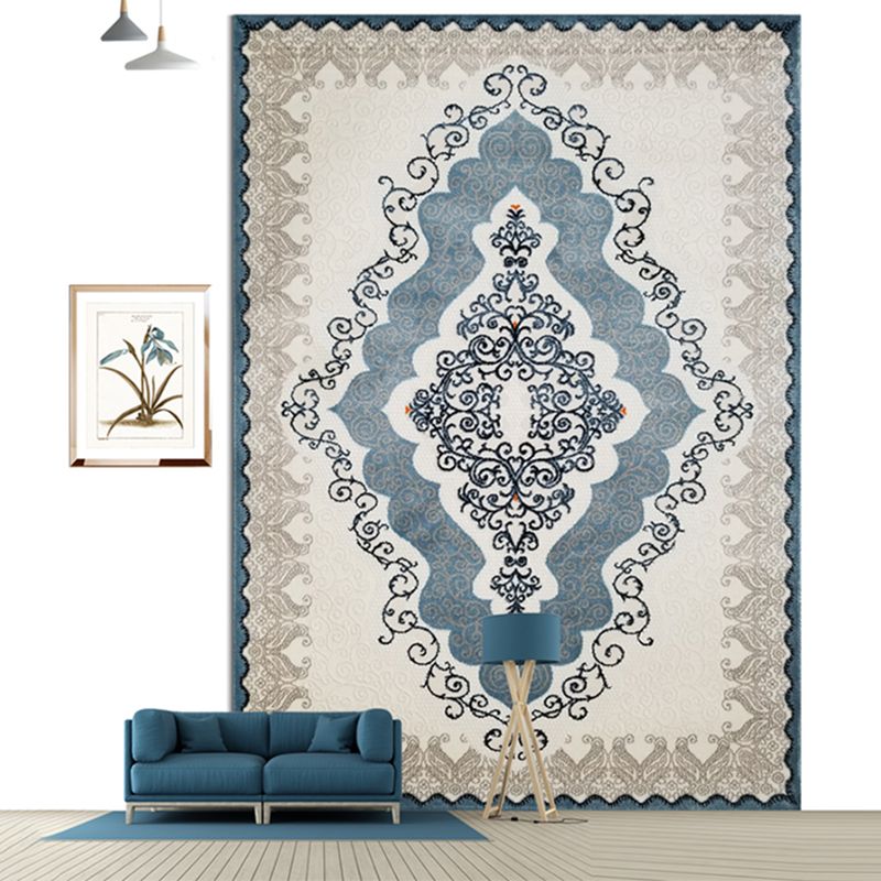 Rapis bleu traditionnel Rapier antique Rapier polyester Tapis résistant aux taches pour la décoration intérieure
