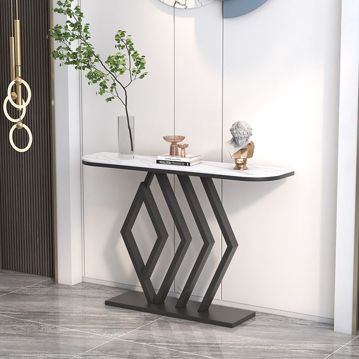 11" Wide Stone Contemporary Console Table Half Moon Console Sofa Table