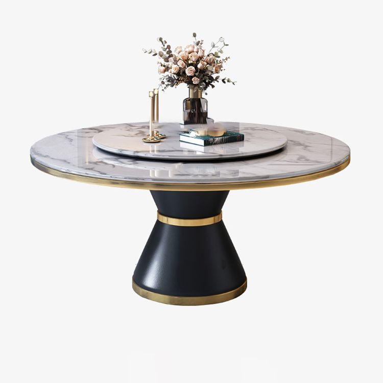 Marble Dining Table Luxury Style Single Pedestal Base Round Scratch Resistant Table for Home