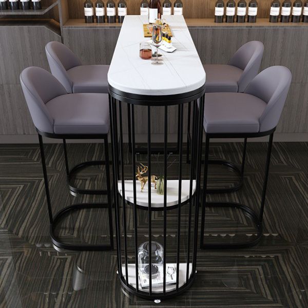 Stone Top Irregular Bar Table Traditional Luxury Bistro Table with Double Pedestal