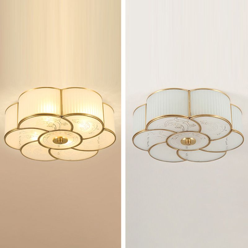 Brass Shaded Ceiling Mounted Fixture Traditional Bedroom Close to Ceiling Chandelier