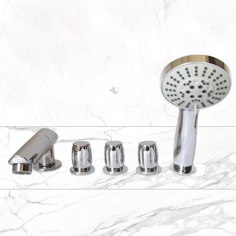 Deck Mounted Copper Roman Tub Faucet Low Arc Roman Tub Faucet Set in Chrome