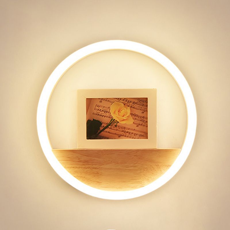 Iluminación en forma de acrílico O iluminación minimalista Luz de pared LED con estante de madera