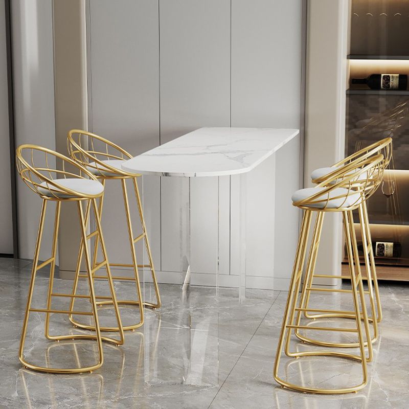 Rectangle Bar Pub Table Set 3 Pcs Stone Top Bar Table and Metal Frame Stools