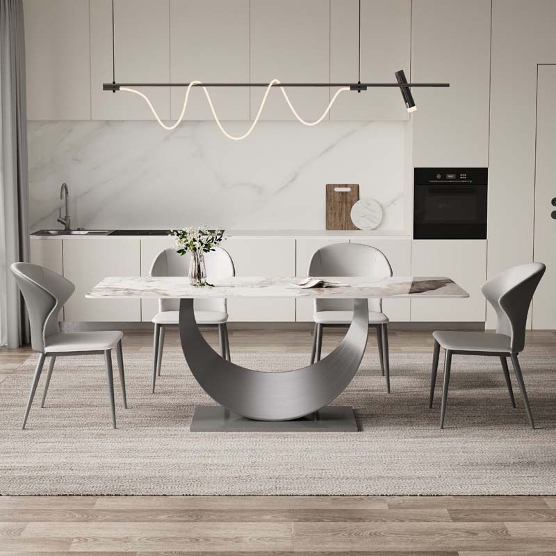 Glam Style Dining Sintered Stone Table Dining Rectangle Table with Metal Legs