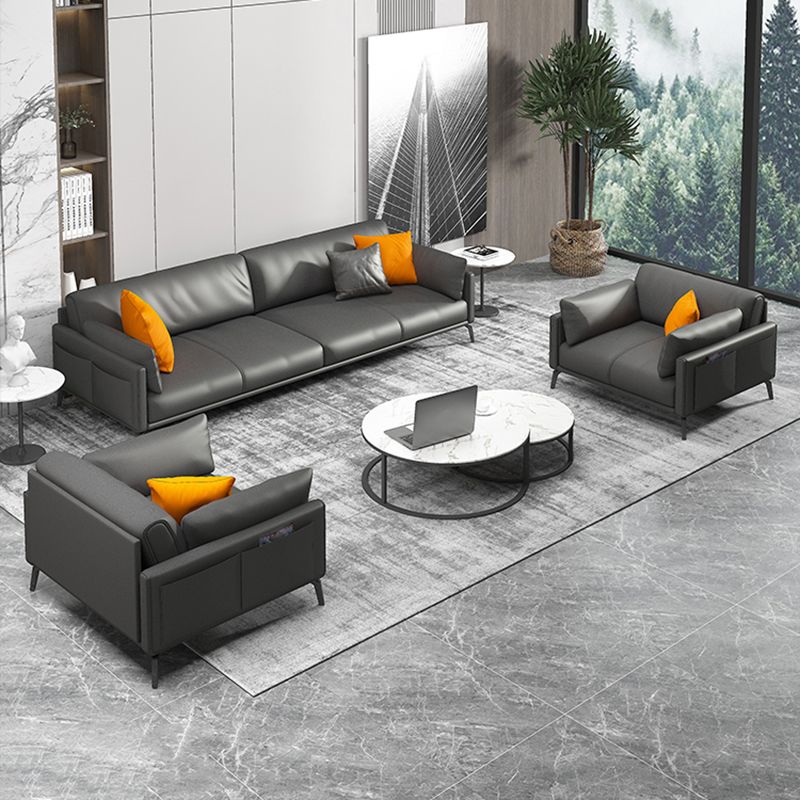 Contemporary Leather Sofa in Gray Loose Back for Living Room