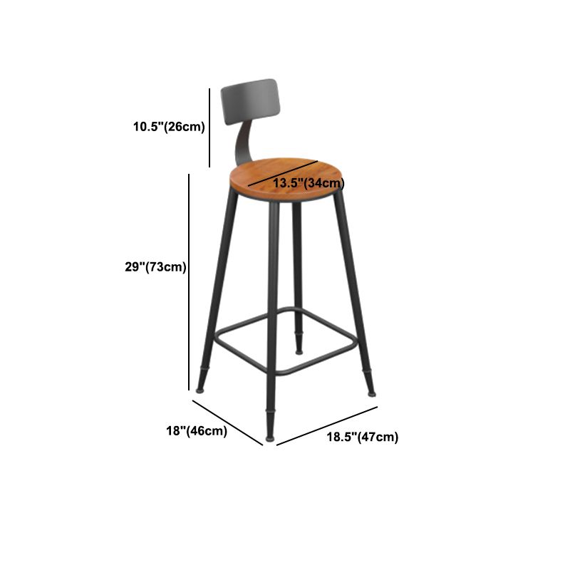 Industrial Metal Armless Bar Stool Wooden Round Bar Chair with Footrest