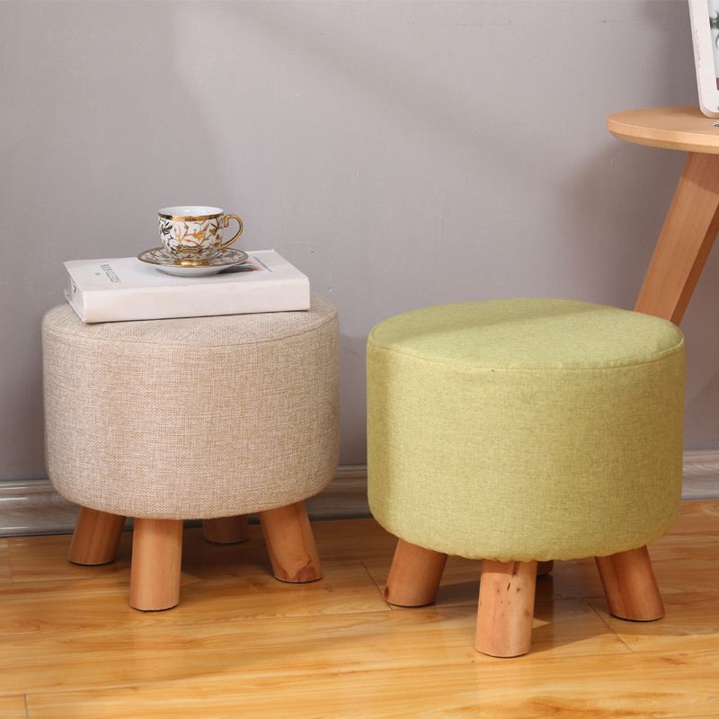 Trendy Cotton Blend Ottoman Plain Round Indoor Footstool Ottoman