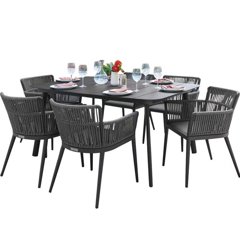 Industrial 1/3/5/7 Pcs Dining Set Metal Dining Table Set in Black