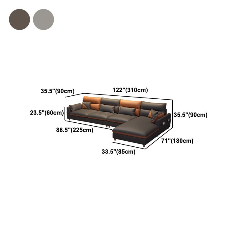 Contemporary Right Hand Facing Sofa & Chaise L-Shape Faux Leather Sofa