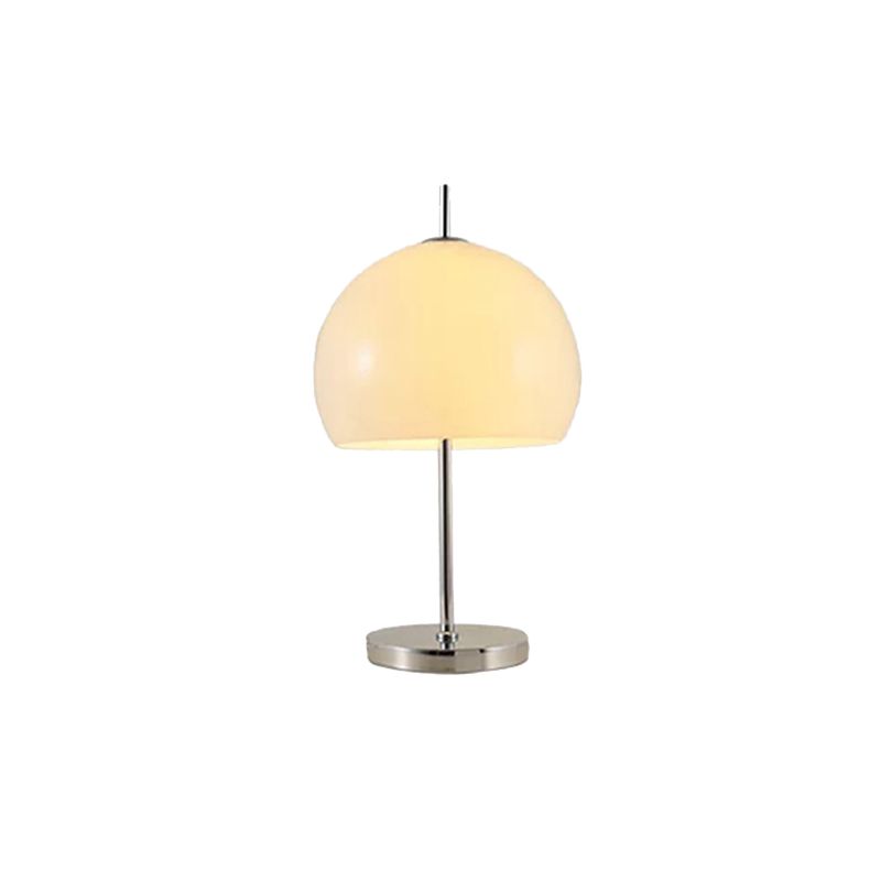 Satin Opal Glass Dome Nightstand Lamp Minimalist 1-Light Chrome Table Light