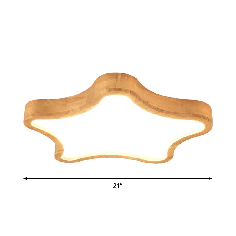 Minimalist Cloud/Star Ceiling Lighting Wooden Childrens Bedroom LED Flush Mount Lamp in Beige, 21"/25"/29.5" Width