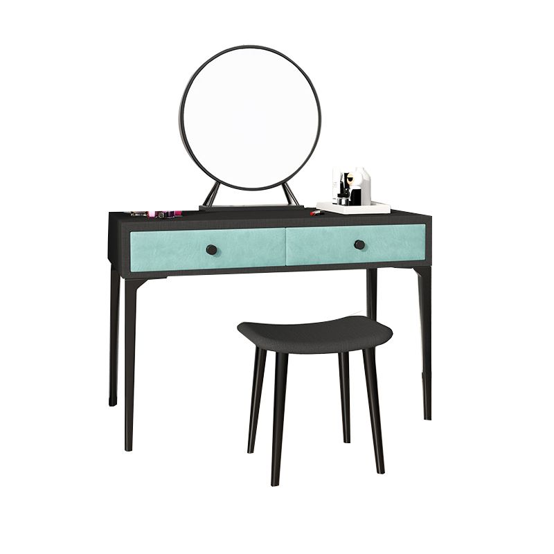Metal Vanity Set with Stool and Mirror in Black/White Vanity