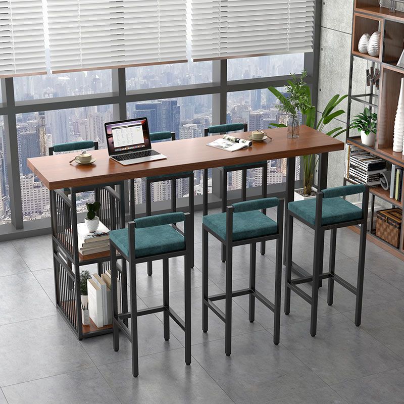 Modern 1/4/7 Pieces Bar Table Set Rectangle Pine Wood Counter Table with High Stools