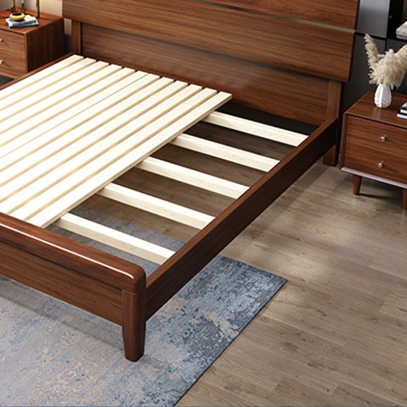 Mid-Century Modern Standard Bed Walnut Espresso Bed Frame With Custom Gold Legs