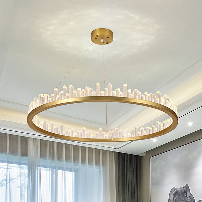 Circle Chandelier Lighting Contemporary Cut Crystal LED Gold Hanging Light Kit in Warm/White Light, 16"/23.5"/31.5" Wide