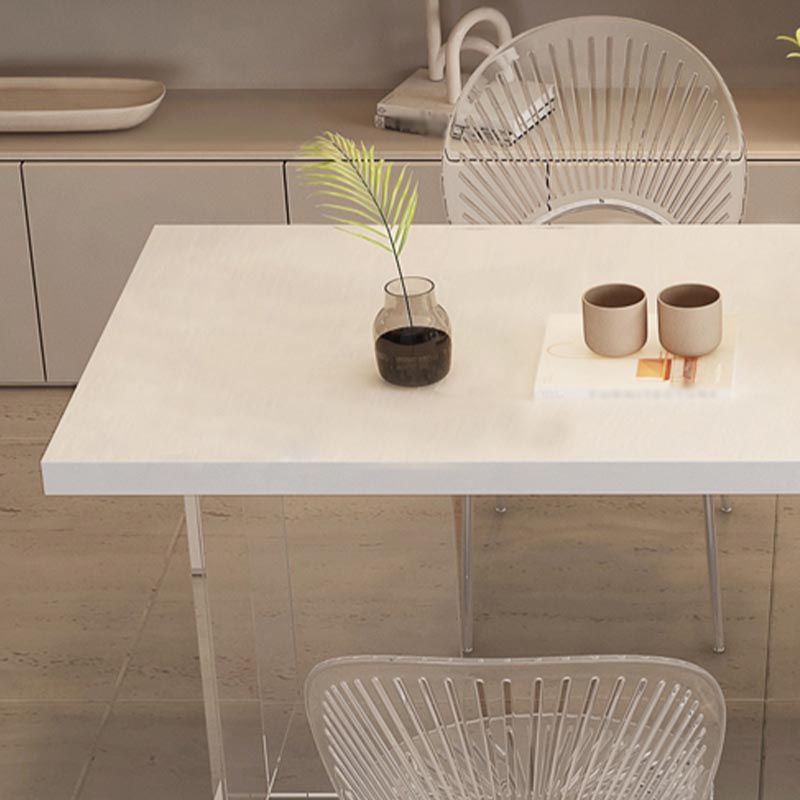 Modern Acrylic Dinner Room Kitchen Table Rectangle White Double Pedestal Table
