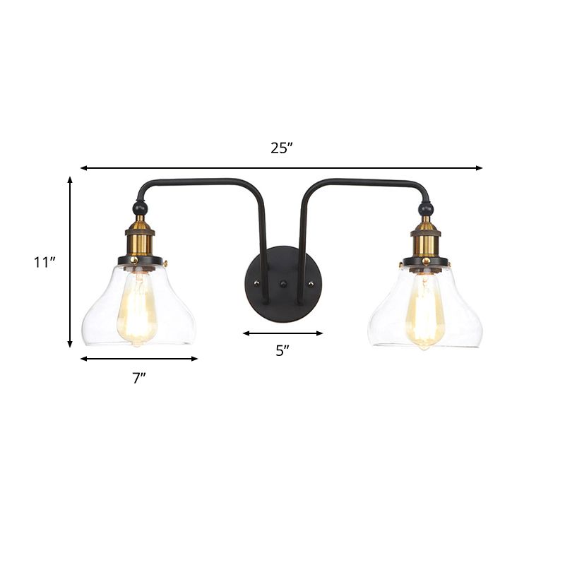 Pear/Bell Indoor Wall Mount Lamp Factory Clear Glass 2 Lights Sconce Light Fixture in Black