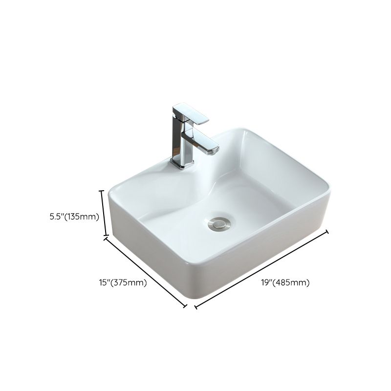 Modern Bathroom Sink Porcelain Rectangular Vessel with Pop-Up Drain