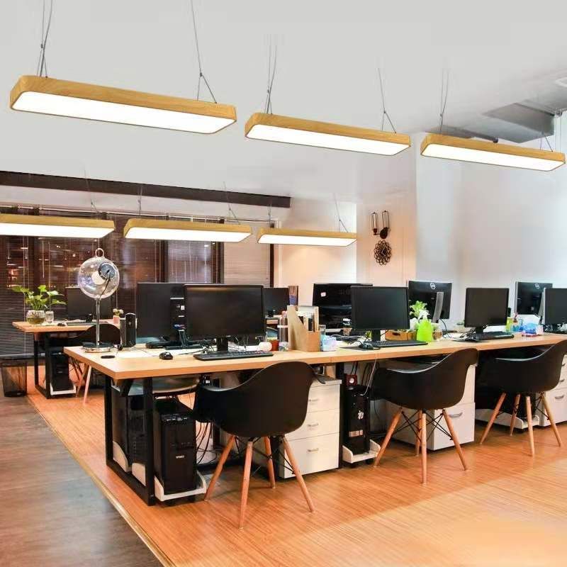 Rechteckiger Aluminium Drop Anhänger nordisches Holz Finish LED Hängende Licht für Büro