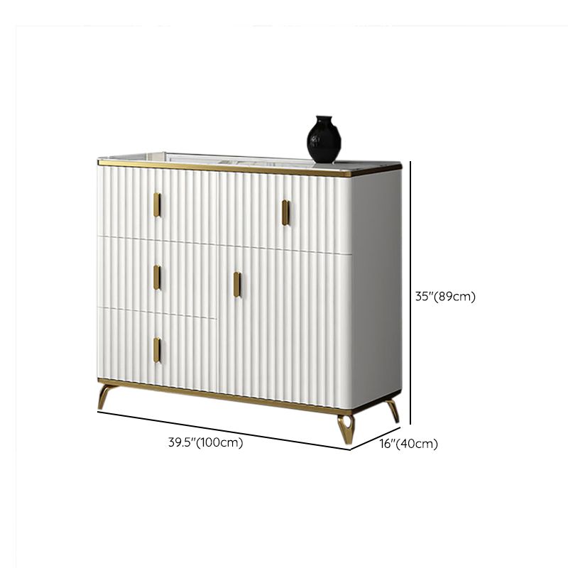 Glam Bedroom Stone Storage Chest Horizontal Chest in White with Drawers