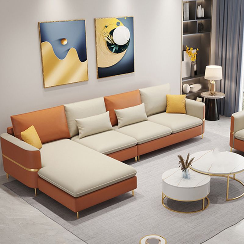 106.3" W Square Arm Sofa & Chaise, Faux Leather Sectional Sofa