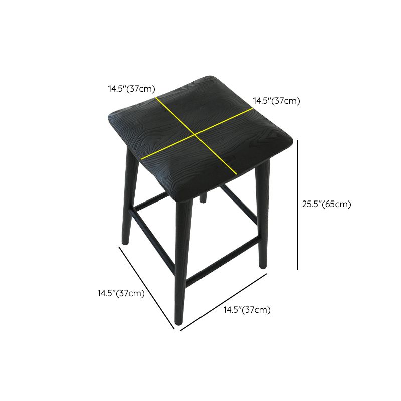 Contemporary Black Ash Solid Wood Armless Bar Stool with Footrest