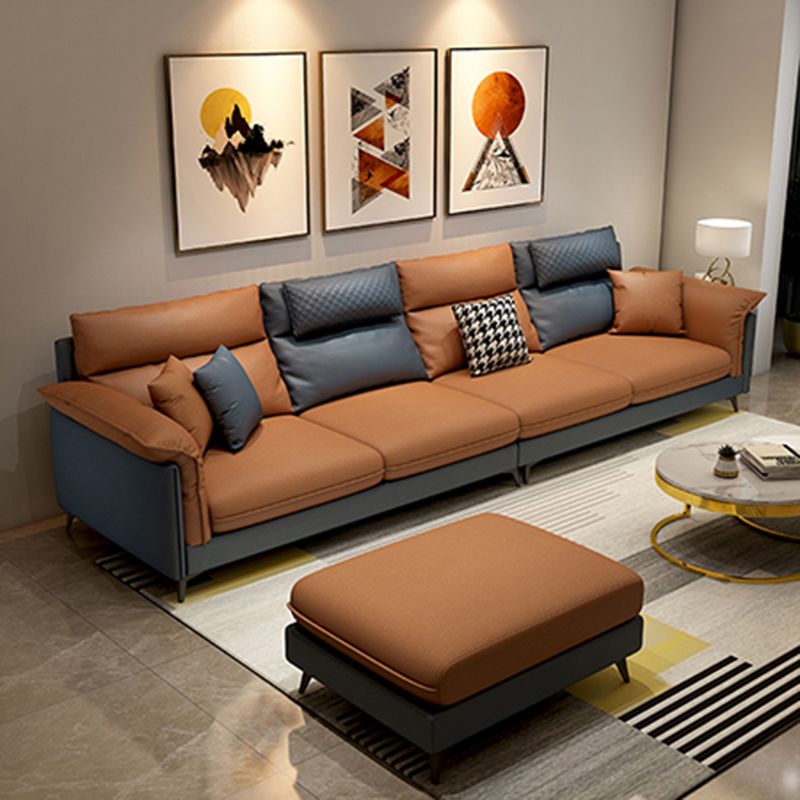 Stain-Resistant Pillowed Back Cushions Sectional Square Arm Sofa with Ottoman Included