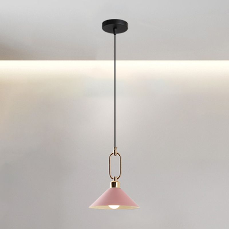 Cone Shape Hanging Lighting Modern Macaron Style Metal 1-Light Hanging Lamp for Bedroom