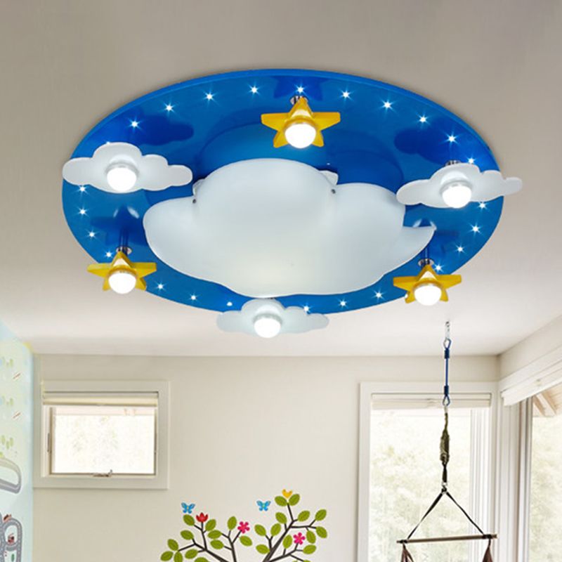 Kid Cloud Flush Ceiling Light Acrylic LED Nursery Flushmount Lighting in Blue for Bedroom