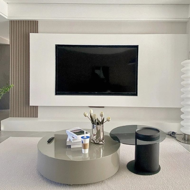 Modern Coffee Table Round Nesting Coffee Table with Storage Drawers