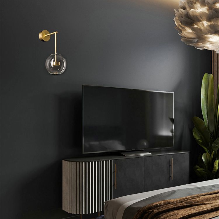 Modern Glass Wall Light Globe Shape 14.5" High Wall Sconce in Gold for Bedroom