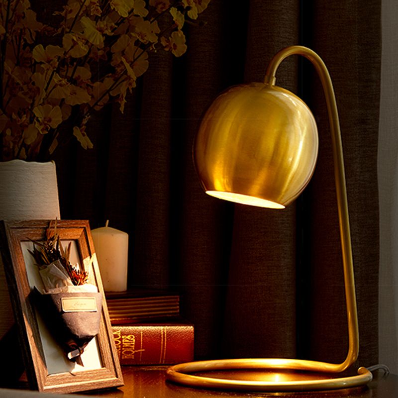 Minimalist Style Table Lamp Brass Spherical Night Table Lamp with Metal Shade