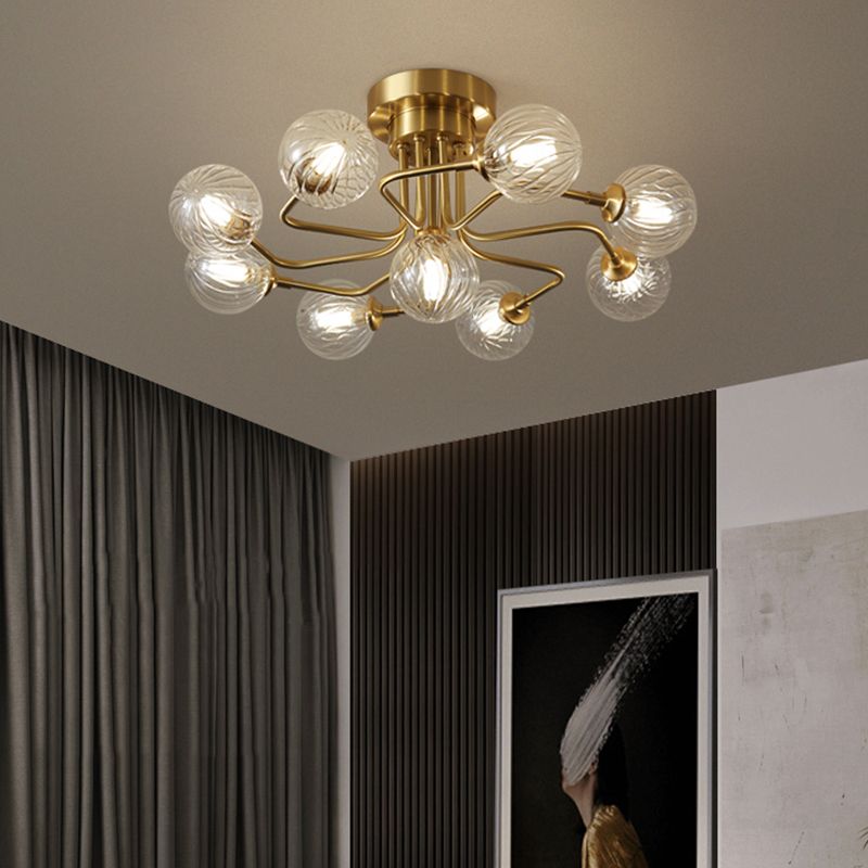 Contemporary Sphere Flush Light Fixture Glass Flush Mount Ceiling Fixture in Gold