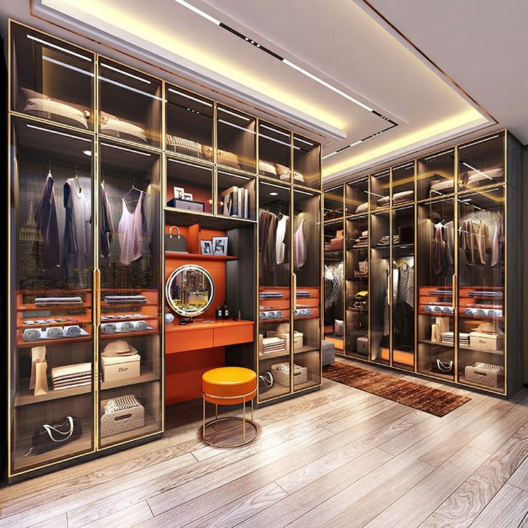 Modern Black Wardrobe for Home Mirrored Finish Cabinet with Glass Doors