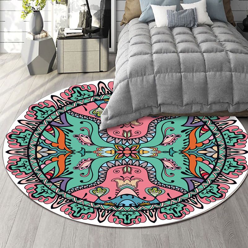 Art Deco Moroccan Rug Multi-Colored Mandala Rug Pet Friendly Machine Washable Anti-Slip Rug for Bedroom