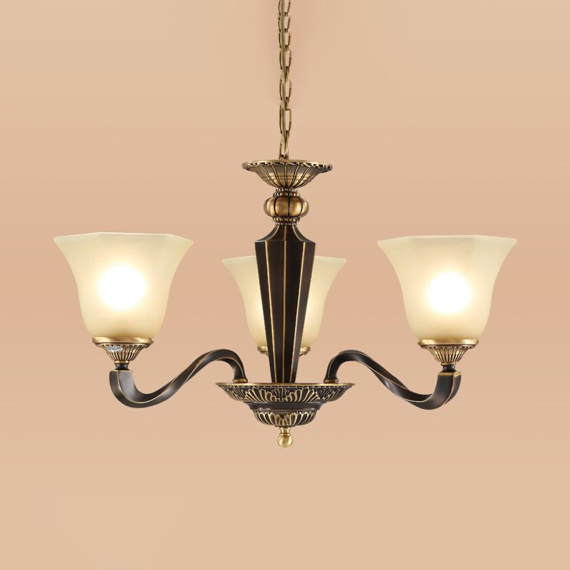Bell Chandelier Light Fixture Traditional Amber Glass Pendant Lighting for Restaurant