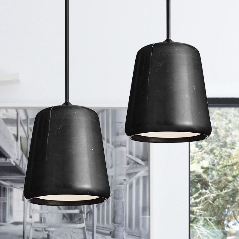 Salon à 1 tête en bas d'éclairage nordique blanc / noir de suspension de lampe à suspension avec une teinte en marbre de cloche
