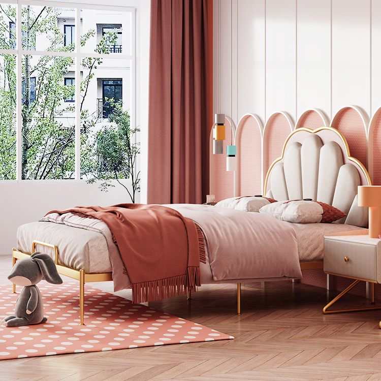 Standard Bed Upholstered Low Profile Bed Frame in Gold Finish