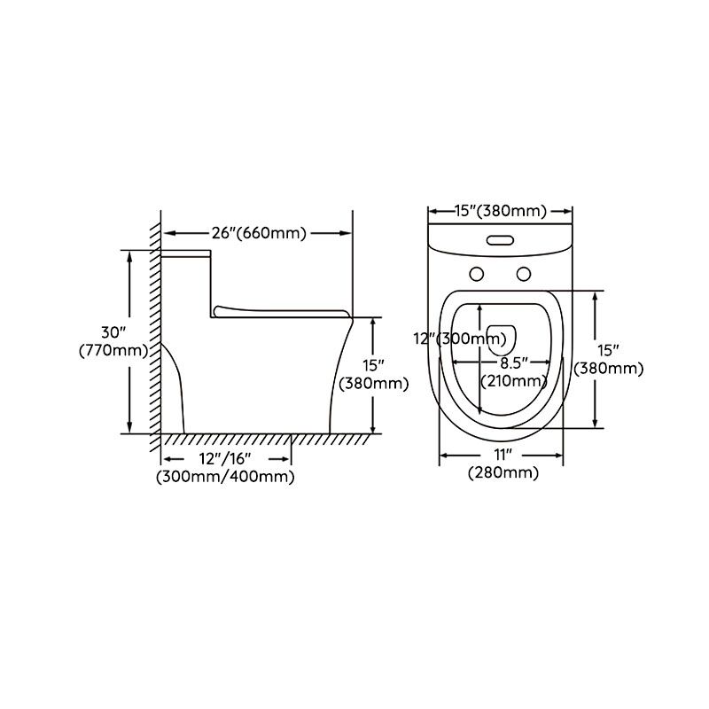 Siphon Jet Flush Toilet Modern One-Piece Toilet with Slow Close Seat